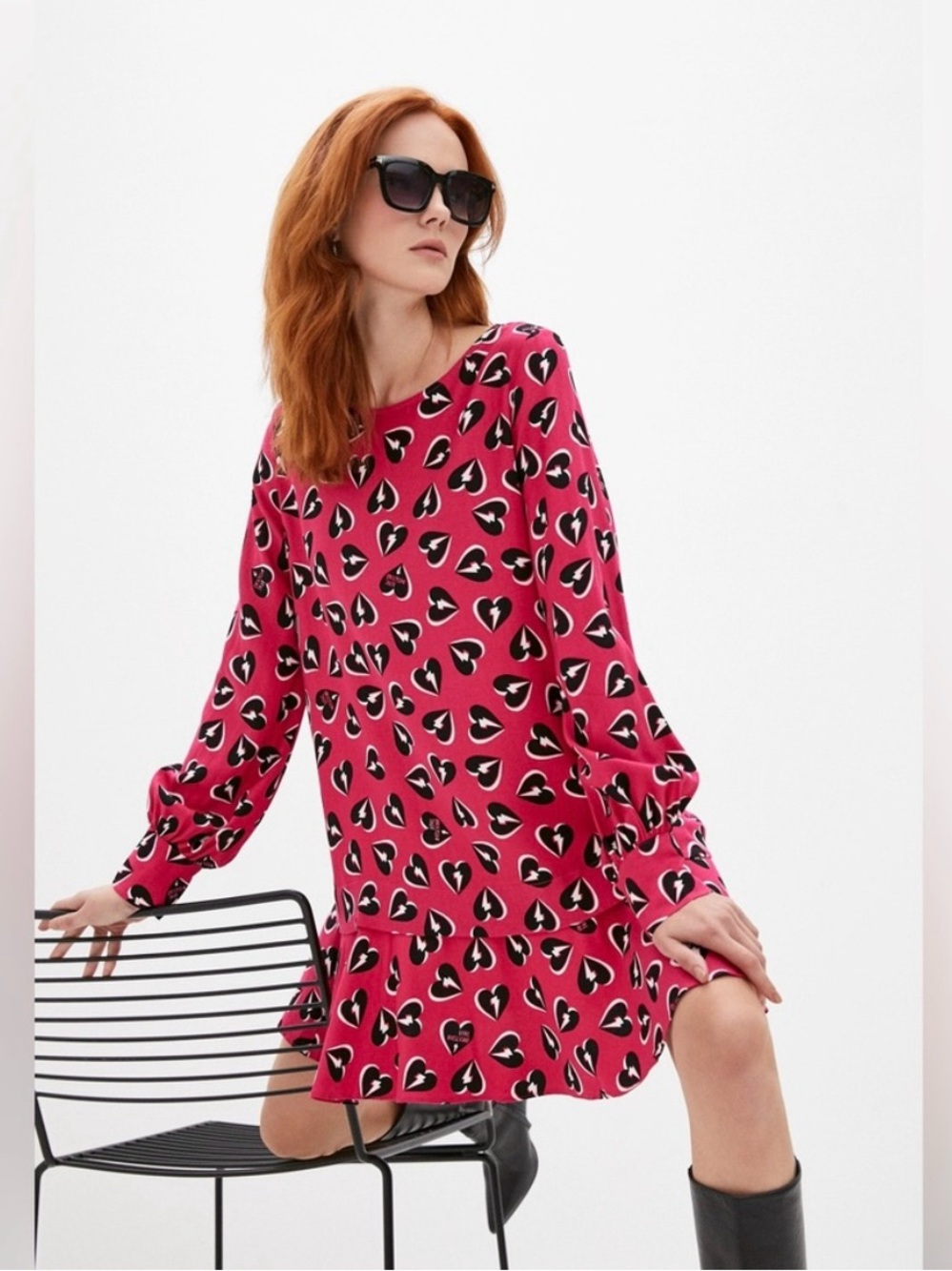 Love moschino broken heart print long sleeve dress